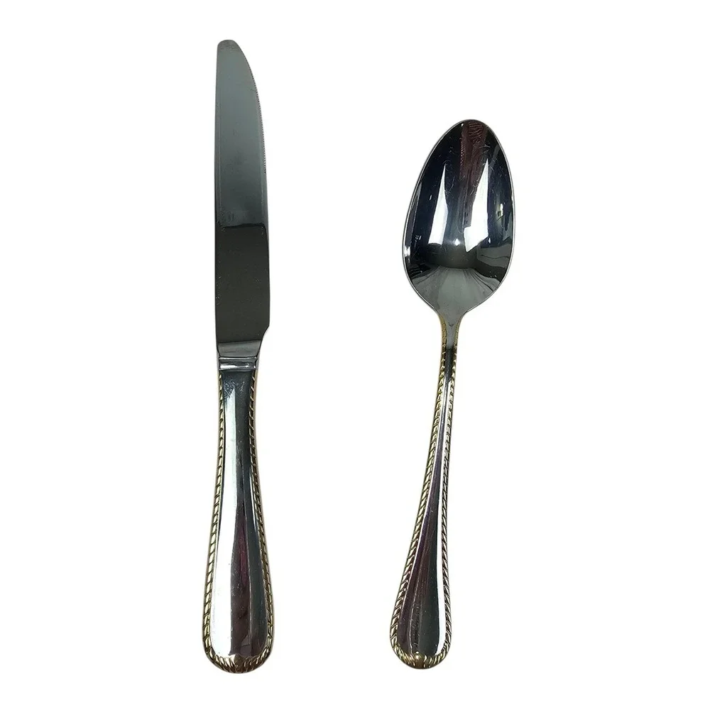 Mikasa Cameo 18/10‎ Stainless Steel Gold Accent Flatware 2 Place Settings